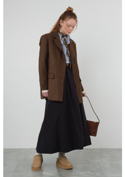 Süet Blazer Ceket Koyu Taba