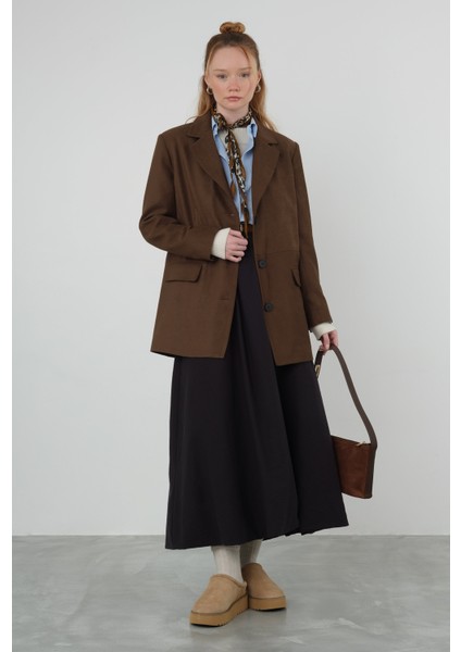 Süet Blazer Ceket Koyu Taba
