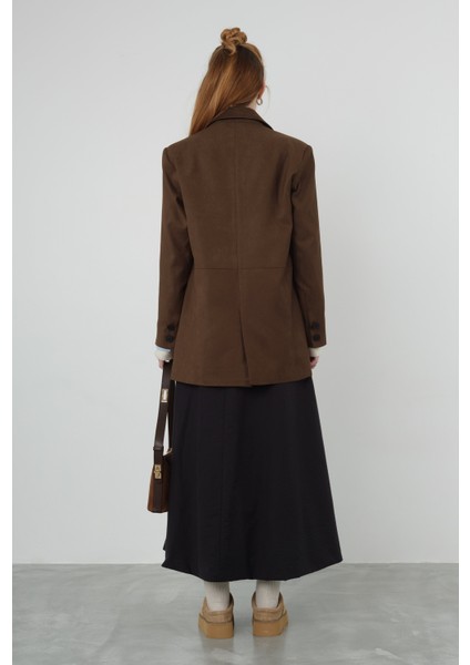 Süet Blazer Ceket Koyu Taba