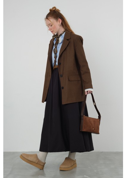 Süet Blazer Ceket Koyu Taba