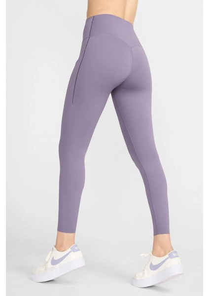 Dri Fit Universa High Rise 7/8 Length Kadın Yüksek Bel Lazer Kesim Toparlayıcı 2 Cepli Dalgıç Kumaş Tayt Mor