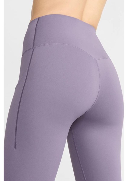Dri Fit Universa High Rise 7/8 Length Kadın Yüksek Bel Lazer Kesim Toparlayıcı 2 Cepli Dalgıç Kumaş Tayt Mor