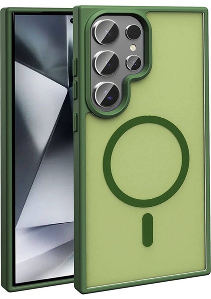 Galaxy S24 Ultra Kılıf Magsafe Şarj Özellikli Mat Arka Yüzey Zore Sio Kapak-Koyu YEŞIL-8680436777589