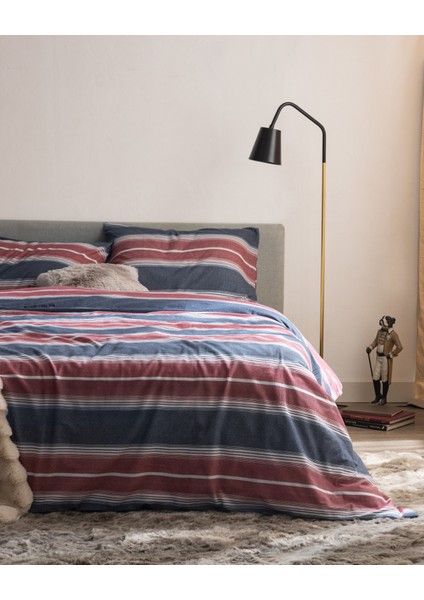 Edgard King Size Pamuk Flanel Nevresim Takımı - Kırmızı - Lacivert
