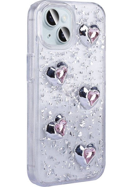 Apple iPhone 14 Kılıf Airbagli Simli Arka Yüzey Zore Işıltı Silikon KAPAK-BEYAZ-KALP-8680436785607-M modelleri