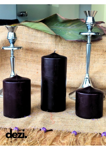 Blok Mum, Vazo Için Blok Mum, Kokusuz Kalın Mum 3'lü Set (6-9-14 cm ) (7 cm Çap)