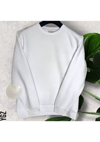 Unisex Bisiklet Yaka Oversize Şardonlu Basic Sweatshirt