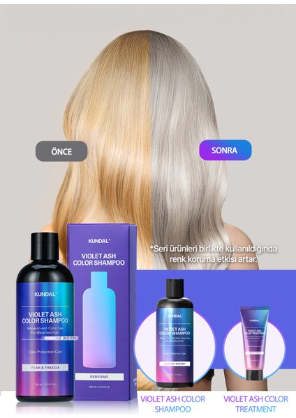 Sarı-Küllü Saçlara Özel Renk Koruyucu Bakım Şampuanı KUNDAL Ash Color Shampoo 300ml (Pear & Freesia)