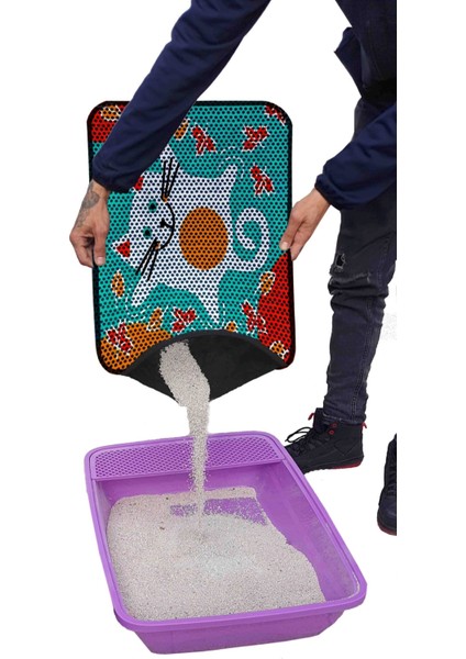Büyük Boy Elekli Tuvalet Önü Desenli Kedi Kumu Paspası 60 x 80 cm