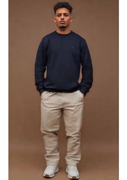 Unisex Bisiklet Yaka Oversize Şardonlu Basic Sweatshirt