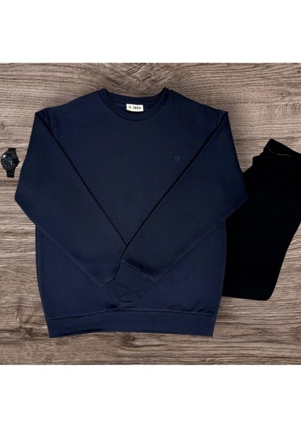 Unisex Bisiklet Yaka Oversize Şardonlu Basic Sweatshirt