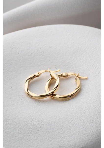 925 Ayar Gümüş 20 mm Gold Kaplama Burgu Model Şarnel Küpe