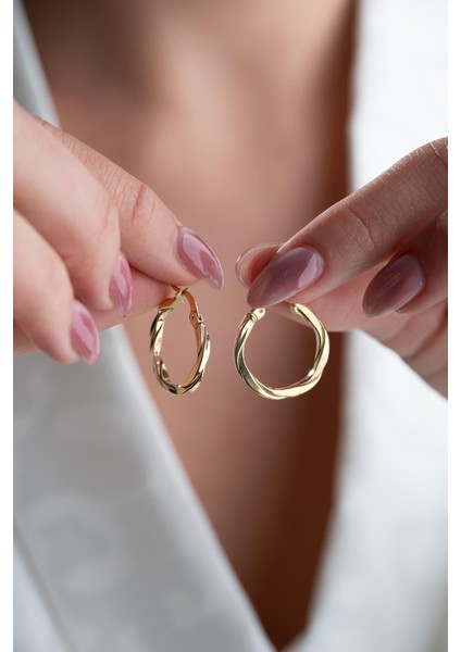925 Ayar Gümüş 20 mm Gold Kaplama Burgu Model Şarnel Küpe