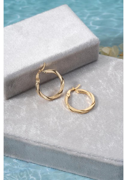 925 Ayar Gümüş 20 mm Gold Kaplama Burgu Model Şarnel Küpe