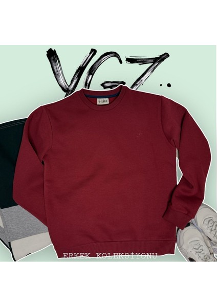 Unisex Bisiklet Yaka Oversize Şardonlu Basic Sweatshirt
