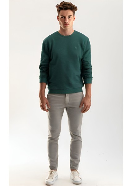 Unisex Bisiklet Yaka Oversize Şardonlu Basic Sweatshirt
