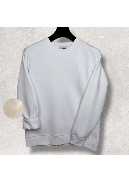 Unisex Bisiklet Yaka Oversize Şardonlu Basic Sweatshirt