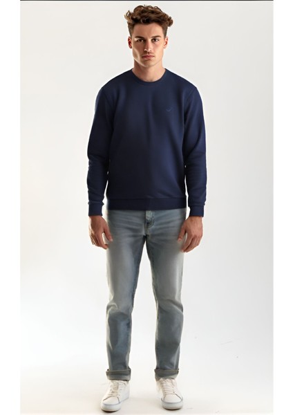 Unisex Bisiklet Yaka Oversize Şardonlu Basic Sweatshirt