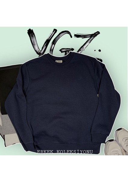 Unisex Bisiklet Yaka Oversize Şardonlu Basic Sweatshirt
