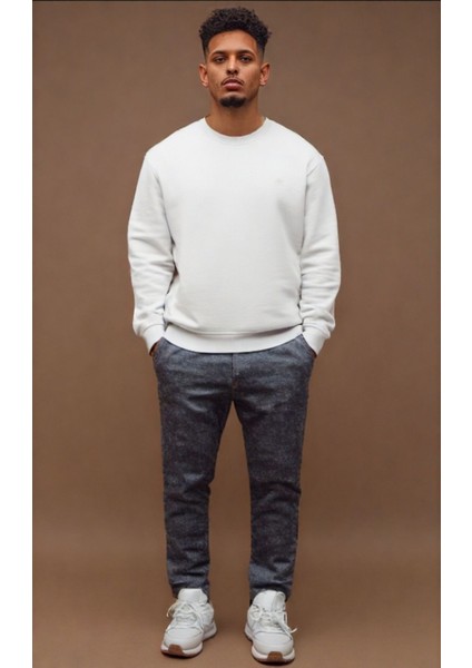 Unisex Bisiklet Yaka Oversize Şardonlu Basic Sweatshirt