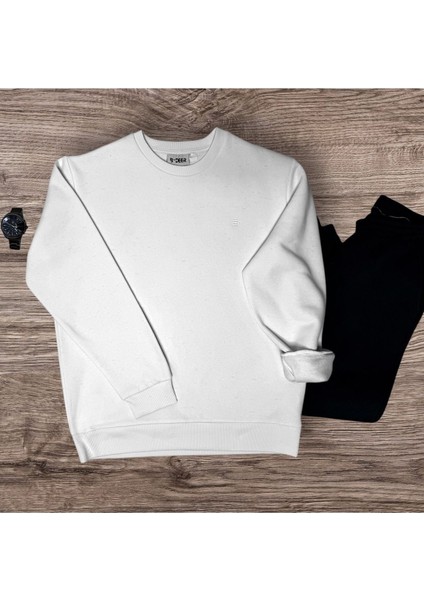 Unisex Bisiklet Yaka Oversize Şardonlu Basic Sweatshirt