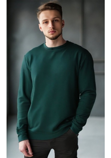 Unisex Beyaz Bisiklet Yaka Oversize Şardonlu Basic Sweatshirt