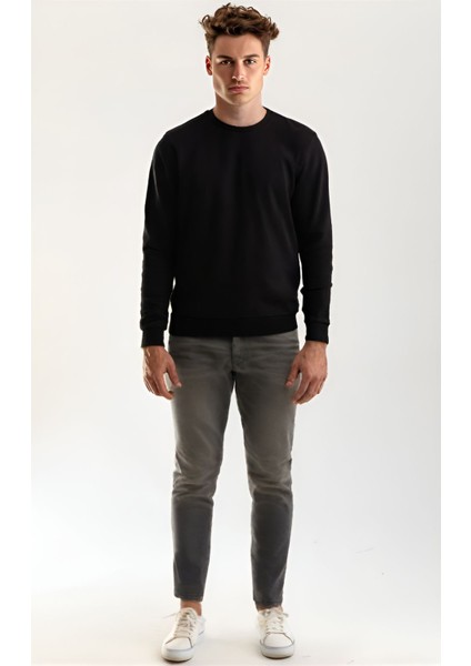Unisex Bisiklet Yaka Oversize Şardonlu Basic Sweatshirt