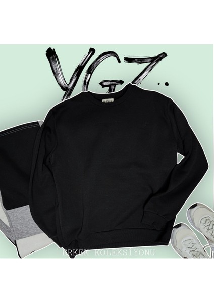 Unisex Bisiklet Yaka Oversize Şardonlu Basic Sweatshirt