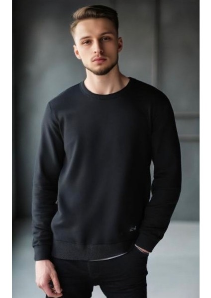 Unisex Beyaz Bisiklet Yaka Oversize Şardonlu Basic Sweatshirt