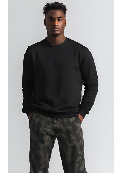 Unisex Bisiklet Yaka Oversize Şardonlu Basic Sweatshirt