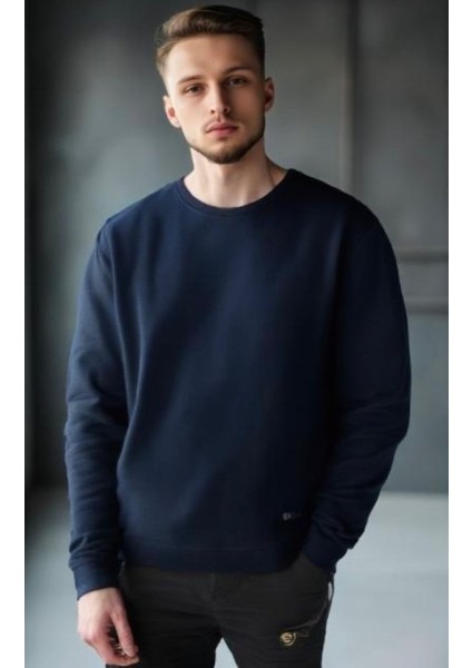 Unisex Beyaz Bisiklet Yaka Oversize Şardonlu Basic Sweatshirt