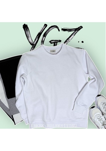 Unisex Bisiklet Yaka Oversize Şardonlu Basic Sweatshirt