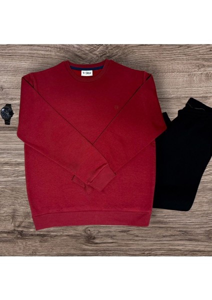 Unisex Bisiklet Yaka Oversize Şardonlu Basic Sweatshirt