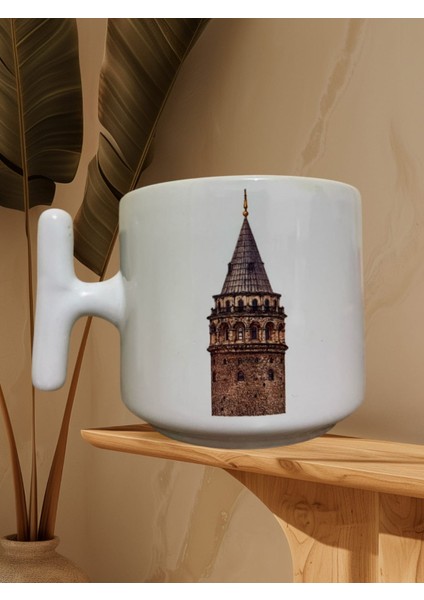 Galata Kulesi Çift Taraf Baskılı Kupa- Seramik Çay, Kahve Hediyelik Bardağı (Beyaz T)