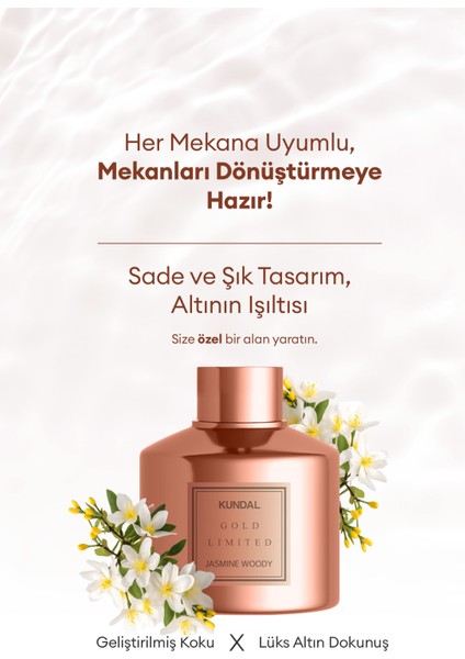 Parfüm Difüzörü Seçkin Seri KUNDAL Perfume Diffuser Rose Gold Edition 200ml 2 Adet (Jasmine Woody)