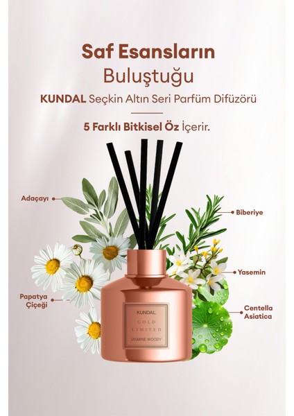Parfüm Difüzörü Seçkin Seri KUNDAL Perfume Diffuser Rose Gold Edition 200ml 2 Adet (Jasmine Woody)