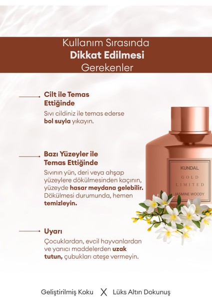 Parfüm Difüzörü Seçkin Seri KUNDAL Perfume Diffuser Rose Gold Edition 200ml 2 Adet (Jasmine Woody)