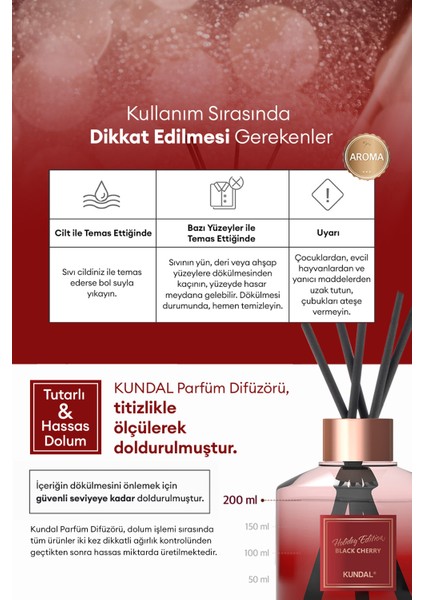Holiday Serisi Parfüm Difüzörü KUNDAL Perfume Diffuser Holiday Edition 200ml 2Adet (Rose Wood)