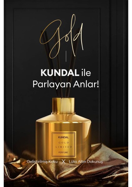 Parfüm Difüzörü Seçkin Gold Seri KUNDAL Perfume Diffuser Gold Edition 200ml 2 Adet (Basil & Citrus)