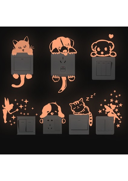 Pembe Erteleme Kedi Pembe Işıltılı Boya Karikatür Anahtarı Duvar Sticker Karanlıkta Parlayan Kedi Floresan Peri Ay Yıldızlar Çocuk Ev Ipucu Dekorasyon Oyuncaklar (Yurt Dışından) fiyatları