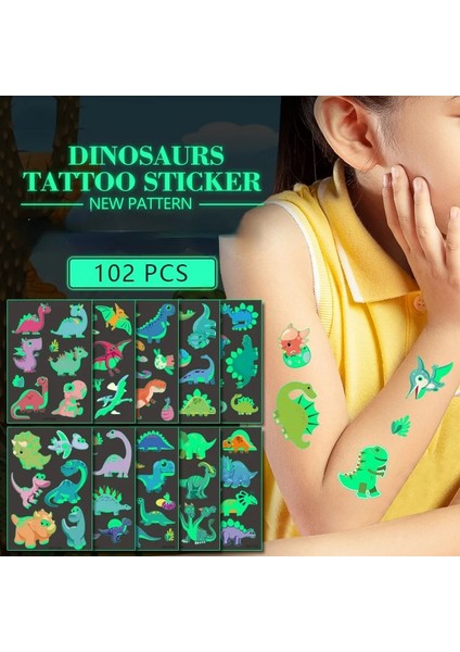 WS-Y099 Popüler Dinozor Aydınlık Boya Dövme Etiket Çocuk Kız Karikatür Eğlenceli Tyrannosaurus Su Geçirmez Geçici Floresan Glow Oyuncaklar (Yurt Dışından)
