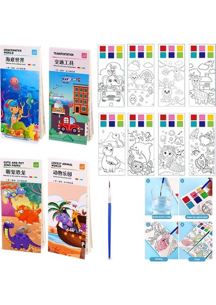 1 Adet Kalem 20 Sayfa Yürüyor Boyama Kitabı Sihirli Boya Su Boyama Oyuncak Karikatür Denizkızı Prenses Dinozor Cep Suluboya Kitap Ayracı (Yurt Dışından)