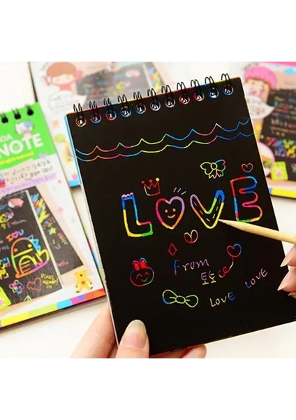 Yeşil Dizüstü 10*14 cm Büyük Sihirli Renk Gökkuşağı Kazı Kazan Kağıt Not Defteri Siyah Dıy Çizim Oyuncaklar Kazıma Boyama Çocuk Doodle Ofis (Yurt Dışından) fiyatları