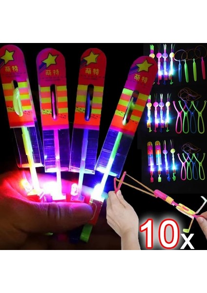 02-15.5 cm Mavi 10/1 Adet Çocuk Ok Roket Oyuncaklar Aydınlık Flaş LED Aydınlatma Up Lastik Bant Mancınık Oyunları Açık Elastik Hızlı Uçan Hediyeler (Yurt Dışından)