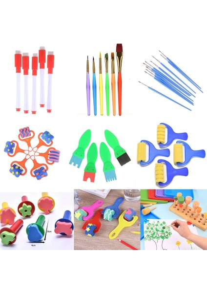 Resim Olarak 1 Takım Sünger Fırça Plastik Saplı Boya Fırçaları Boya Fırçası Rulo Çocuk Çocuk Dıy Grafiti Boyama Çizim Araçları (Yurt Dışından)