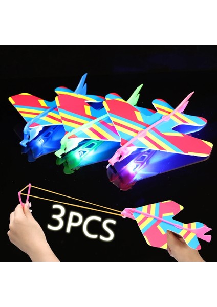 A-Rastgele Renk 1/3 Adet LED Işıklı Sapan Uçak Mancınık Uçak Çocuklar Uçan Oyuncak LED Işık Oyuncaklar Parti Eğlenceli Hediye Lastik Bant Mancınık Düzlem (Yurt Dışından)