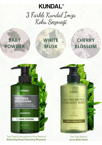 Sorunlu Saç Derisine Özel Şampuan KUNDAL Tea Tree & Macadamia Deep Cleansing Shampoo Cherry Blossom