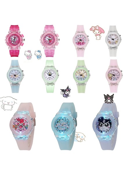 Kutu Sanrioed Kawaii Anime Aydınlık LED Izle Cinnamoroll Ponpon Purin Kuromi Karikatür Sevimli Öğrenciler Parlayan Oyuncaklar Çocuklar Işaretçi Saatler (Yurt Dışından) fiyatları