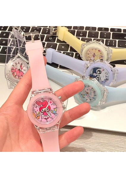 Kutu Sanrioed Kawaii Anime Aydınlık LED Izle Cinnamoroll Ponpon Purin Kuromi Karikatür Sevimli Öğrenciler Parlayan Oyuncaklar Çocuklar Işaretçi Saatler (Yurt Dışından) indirimleri