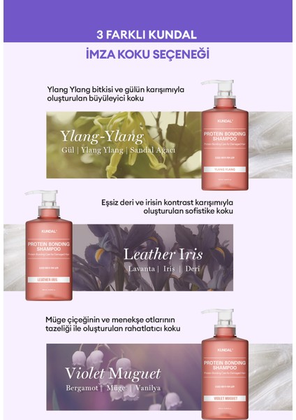 Yoğun Onarıcı ve Isı Koruyucu Bakım Şampuanı KUNDAL Protein Bonding Shampoo 500ml Violet Muguet